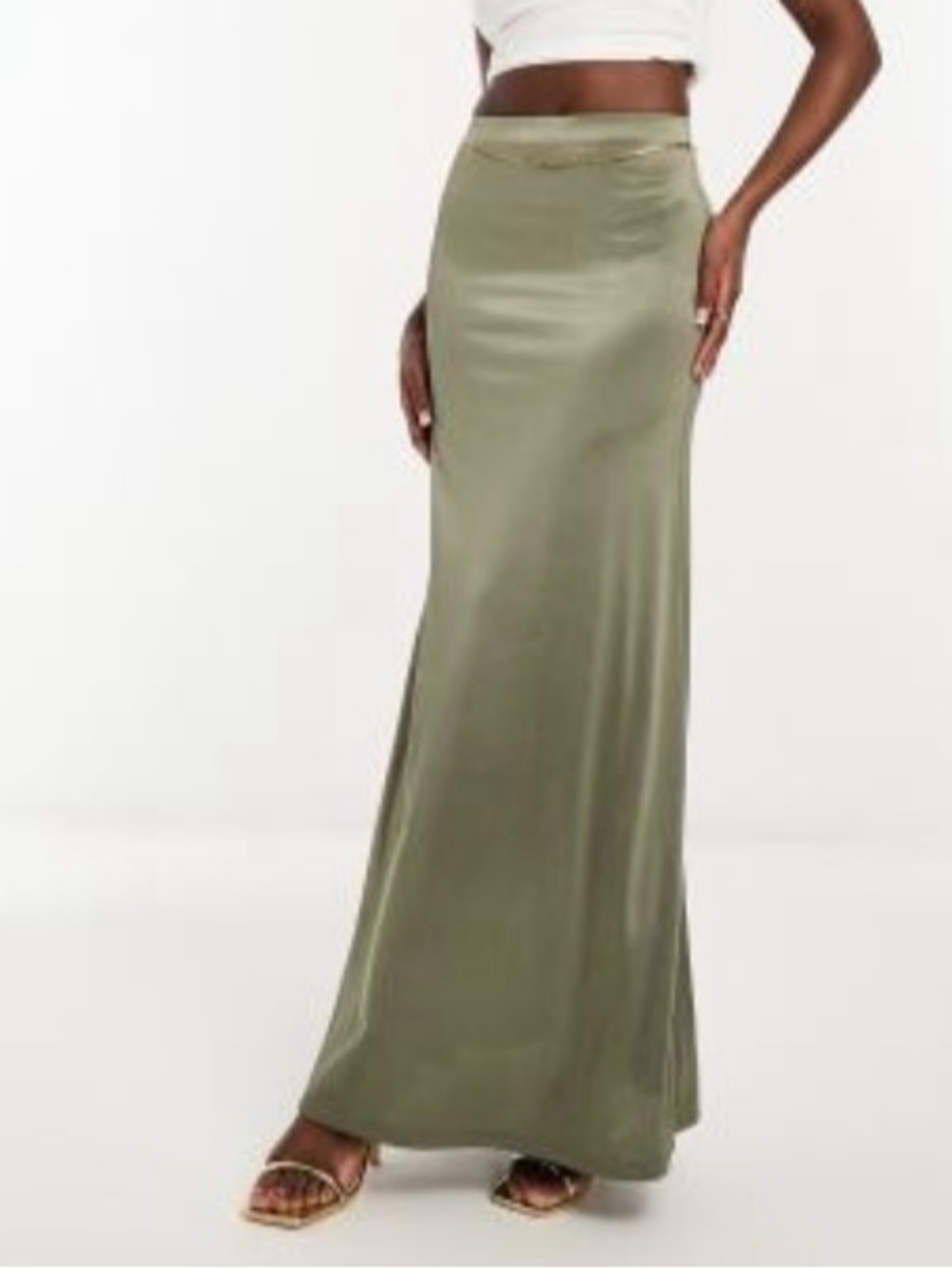 New ASOS Women's Olive Satin Bias Maxi Skirt Size 12 US